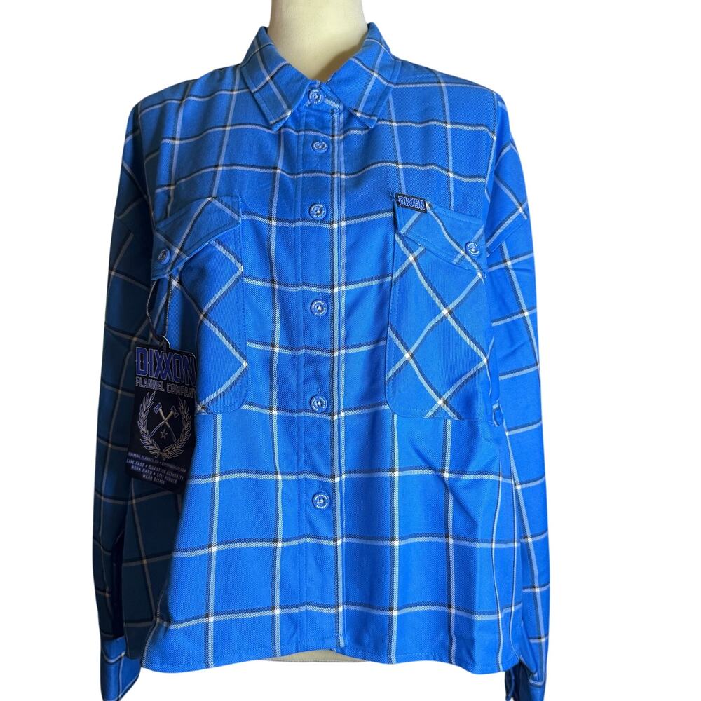 Dixxon Flannel Brentwood Cropped Button Up Shirt, Blue, Women Plus Size 2X, NWT